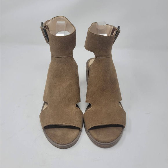 Sole Society Tally Sandal Size 6.5M Round Open Toe Block Heel Honey Suede Upper - Picture 2 of 8